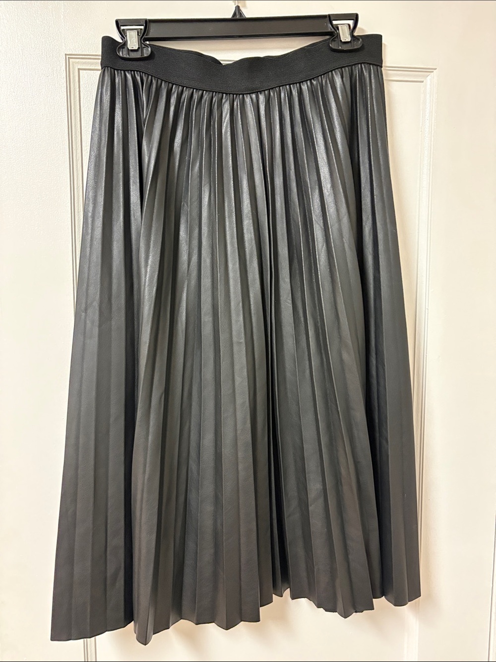 Premise Pleated Faux Leather Midi Skirt - Black